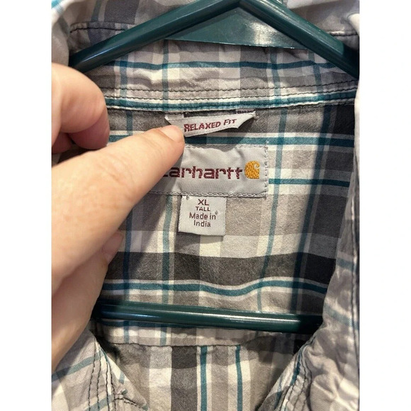 Carhartt Mens XLT Button Down Blue Plaid Cotton‎ Shirt Relaxed Fit Tall - Picture 4 of 7